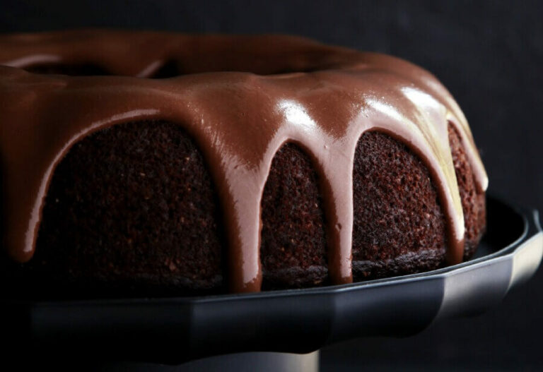 chocolate cake and melted chocolate on top