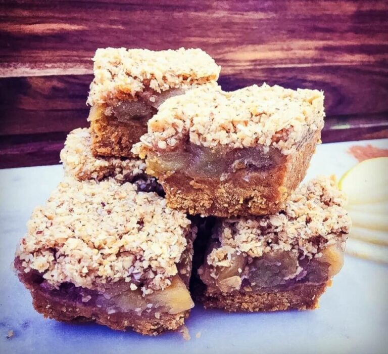 Three layered apple crumble slice just 210 calories